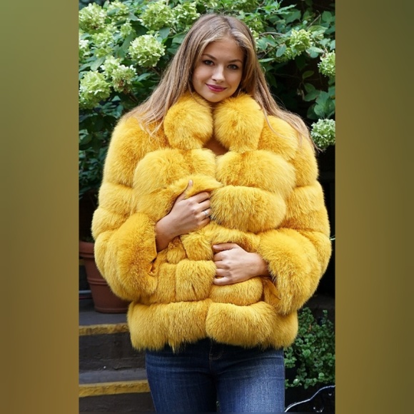 Yellow Fox Fur Jacket - Picture 1 of 5
